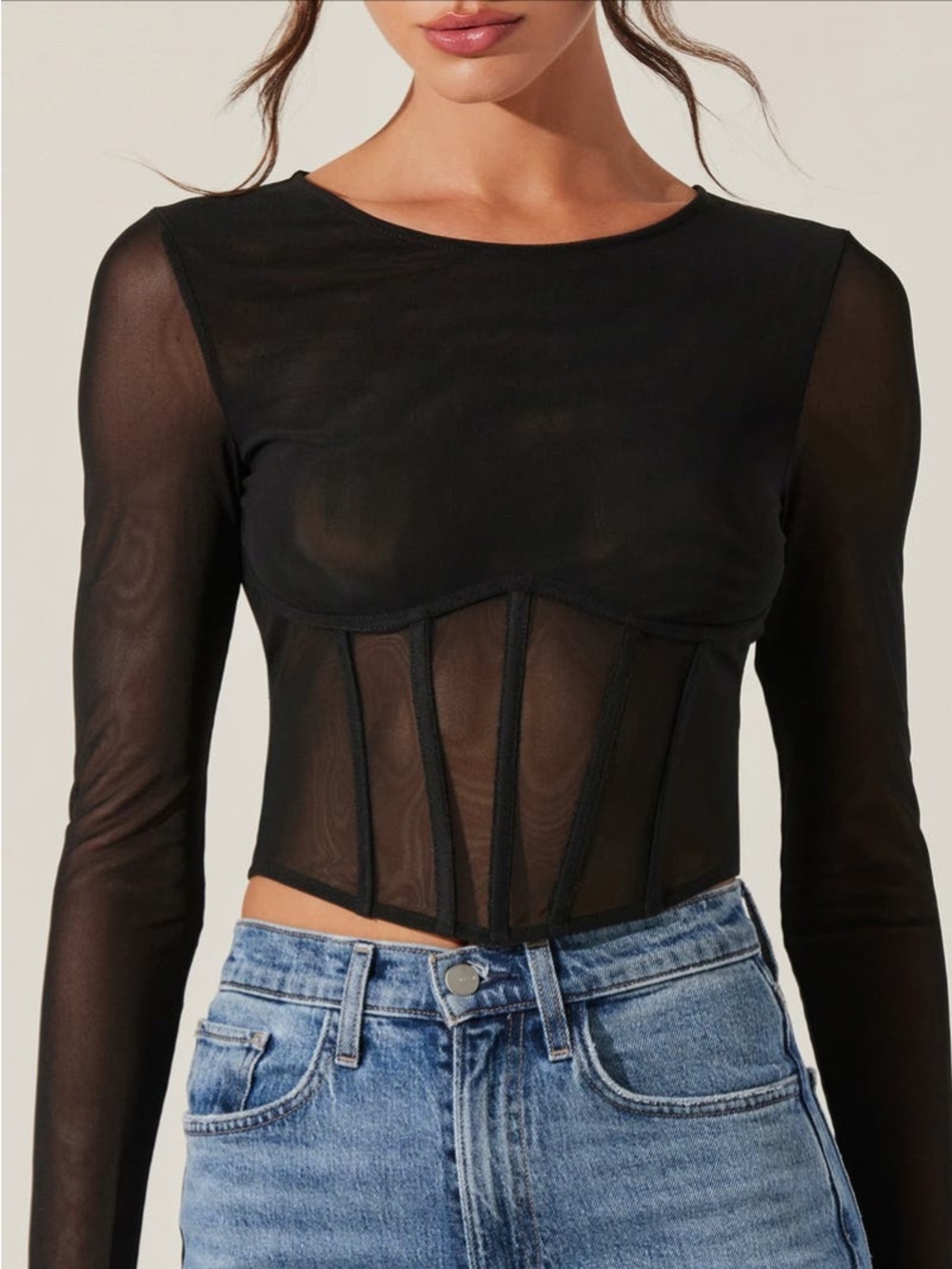 ASTR the Label Long Sleeve
Mesh Corset Top